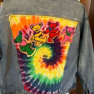 Men’s up cycle, jean jacket with Grateful Dead